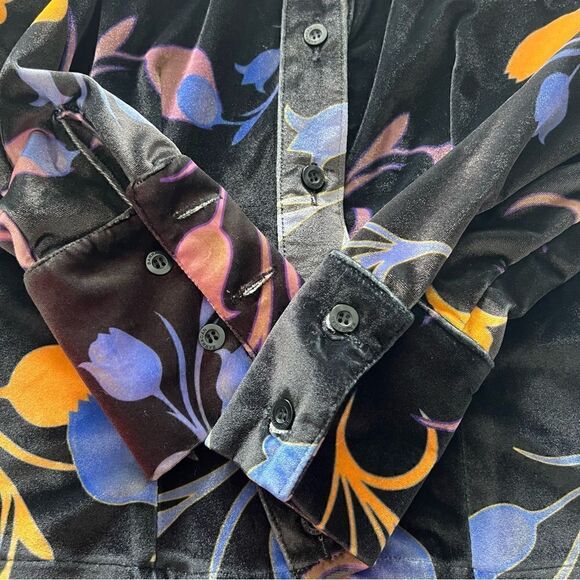BARRAGÁN Velvet Floral Woman Shirt Vintage Style Stretch Comfort Wear Size XS - Picture 6 of 8